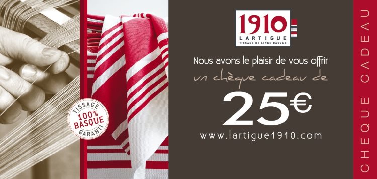 bon cadeau 20 euros Lartigue 1910 créateur tisserand de linge basque traditionnel