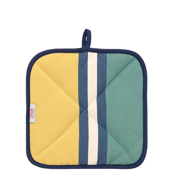 Manique basque Pantxika à rayures vert jaune ecru 22x22 Lartigue 1910