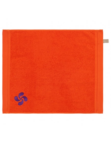 Embroidered orange terry hand towel