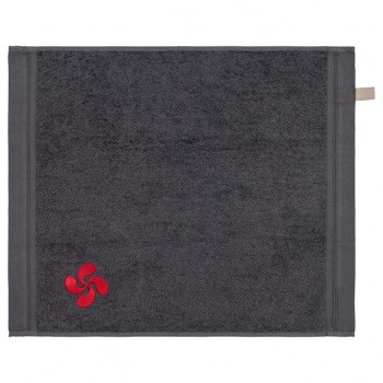 Embroidered grey terry hand towel