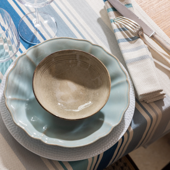 Jeté de table, chemin de table, coton bio, Xana Bleu