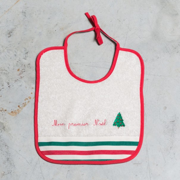 Bavoir Bebe Enfant Eponge Ecru Basque Euskal 1er Noel