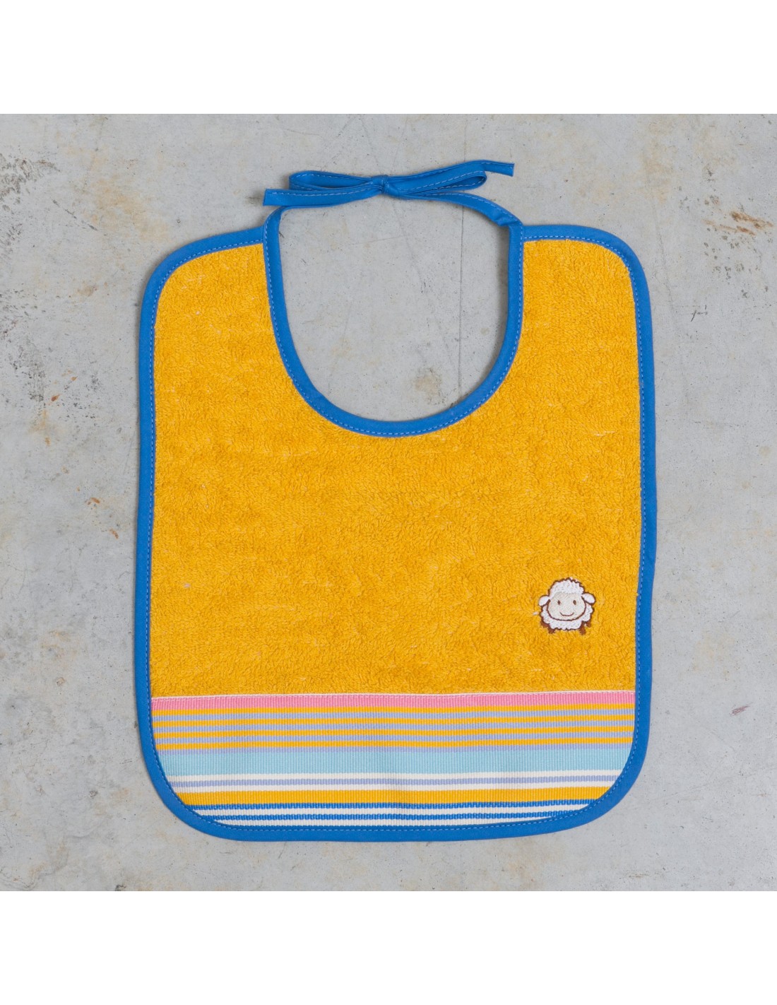 Bavoir Bebe Enfant Eponge Moutarde Basque Enea Rayure Bleu Rose Jaune