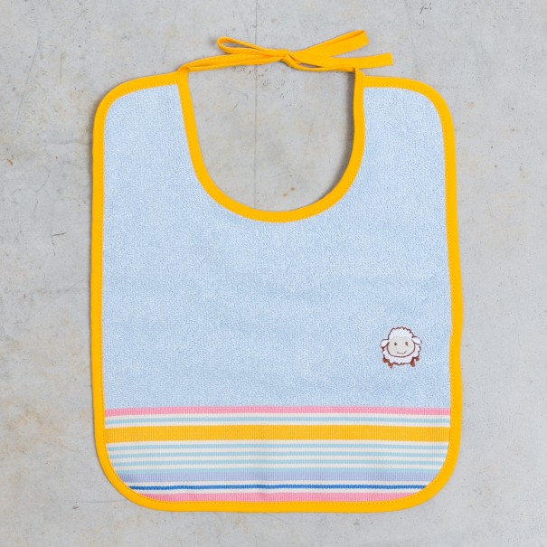 Bavoir Bebe Enfant Eponge Ciel Basque Enea Rayure Bleu Rose Jaune