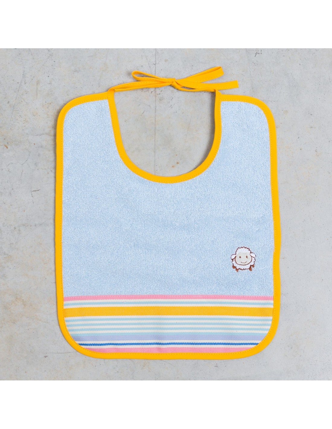 Bavoir Bebe Enfant Eponge Ciel Basque Enea Rayure Bleu Rose Jaune