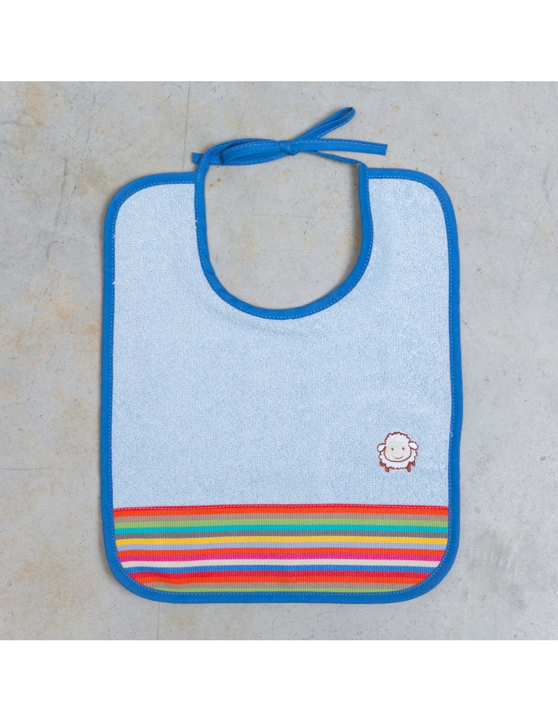 Bavoir Bebe Enfant Eponge Ciel Basque Maider Rayure Couleur Bleu Rouge